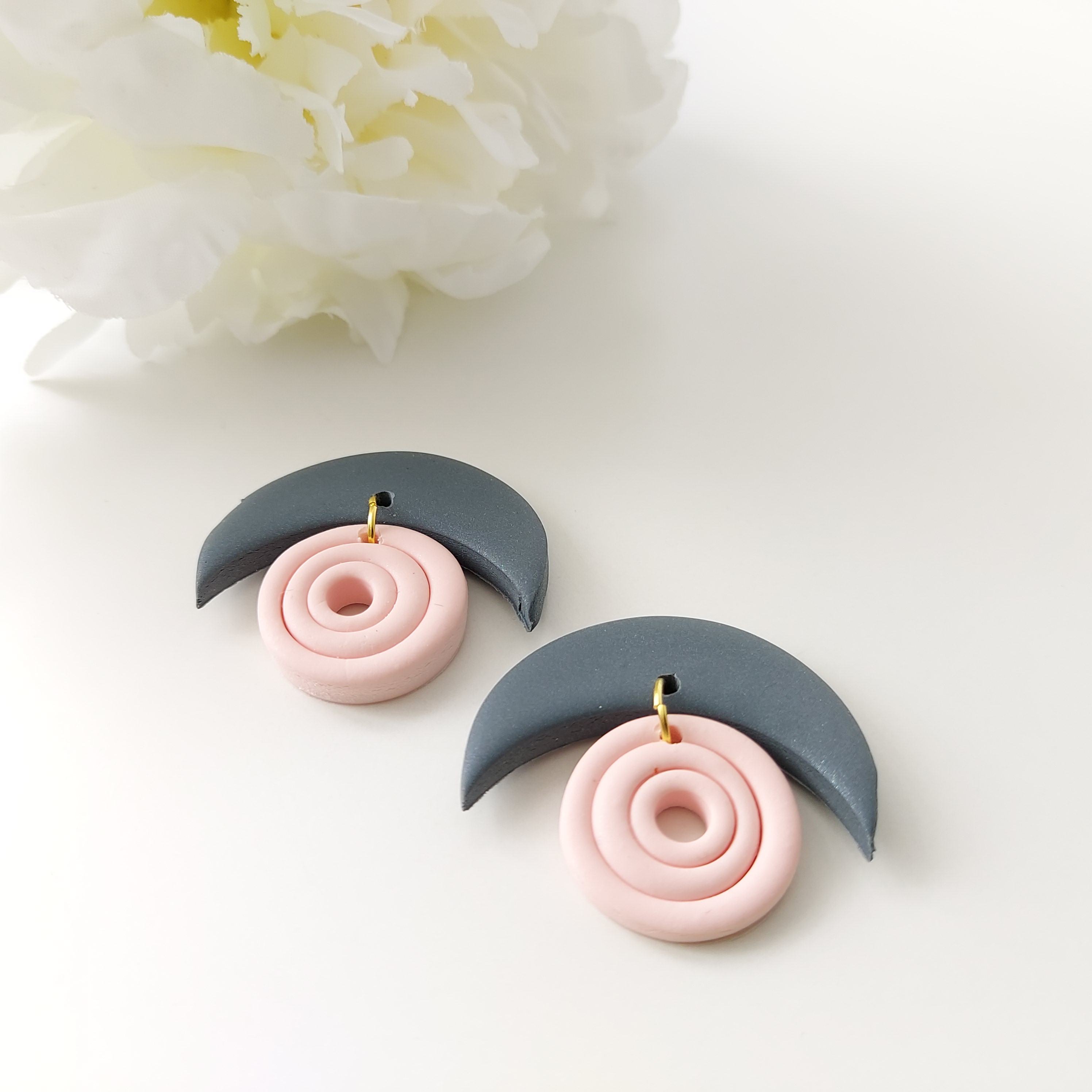 Polymer Clay Earrings - Pink Grey Stud Earrings
